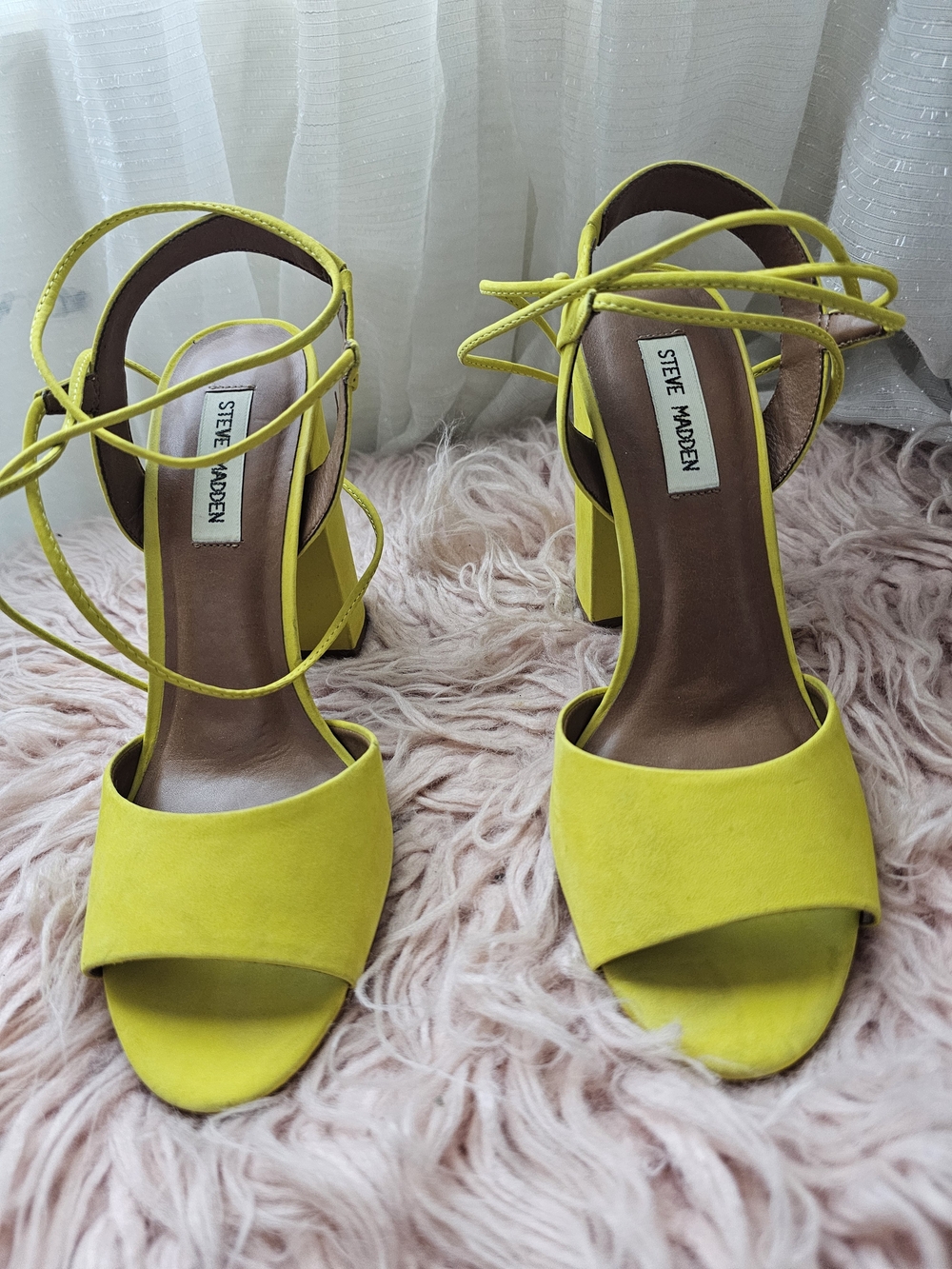 Steve Madden Yellow Block Heel Lace-Up Sandals